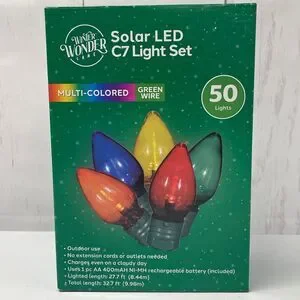 Winter Wonder Lane Solar LED C7 Light Set MultiColor Christmas Holiday 50 Lights