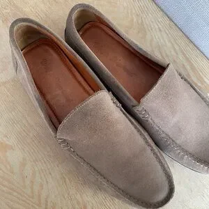 Wolf And Shepherd Taupe Suede Driving Loafers
