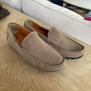 Wolf and Shepherd Taupe Suede Driving Loafers