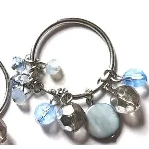 Women's Blue Teal Gemstone Beaded Earrings Hoop Dangle Hook Classic Preppy Lobe