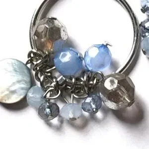 Women's Blue Teal Gemstone Beaded Earrings Hoop Dangle Hook Classic Preppy Lobe