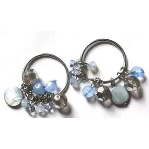 Women's Blue Teal Gemstone Beaded Earrings Hoop Dangle Hook Classic Preppy Lobe