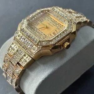 Women’s Fashion Stainless Steel Gold Rhinestone Watch