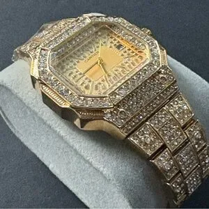 Women’s Fashion Stainless Steel Gold Rhinestone Watch