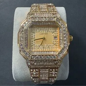 Women’s Fashion Stainless Steel Gold Rhinestone Watch