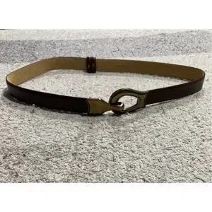 Women's Leather Belt Size Medium / Large Brown 1 1/8 Thick Brass Hardware 20607