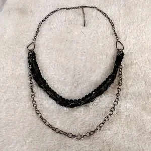 Women’s Necklace Black Silver Multilayer Long Dark Academia