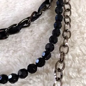 Women’s Necklace Black Silver Multilayer Long Dark Academia