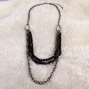 Women’s Necklace Black Silver Multilayer Long Dark Academia