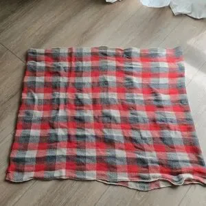 Women's One Size Dark Bold Orange Gray & Tan Plaid Infinity Scarf EUC