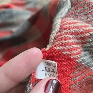 Women's One Size Dark Bold Orange Gray & Tan Plaid Infinity Scarf EUC