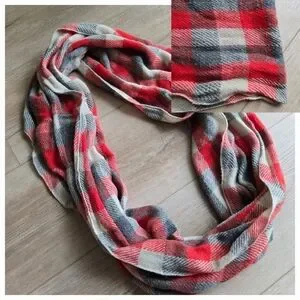 Women's one size Dark bold orange gray & tan Plaid Infinity Scarf EUC