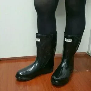 Women's Rainboots Mid Calf Quilted Rain Boots #1523 Black