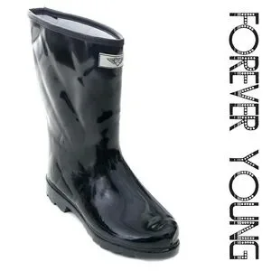 Women's Rainboots Mid Calf Quilted Rain Boots #1523 Black