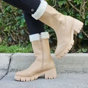 Women's Sherpa Faux Fur Ankle Boot Nude Color