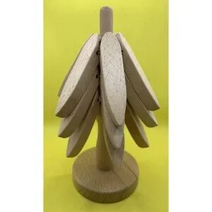 Wood Tree Coaster Set Reusable Wooden Coaster Hot Pad Trivet Solid Oak New
