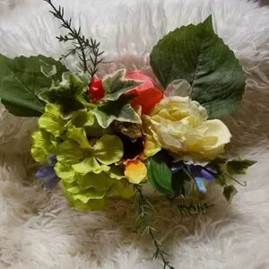 Wooden box of faux flowers