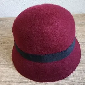Wool Bucket Hat Maroon And Black With Bow