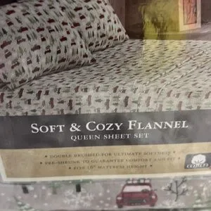 Woolrich Cotton Flannel Winter Christmas Trucks Queen Sheet Set