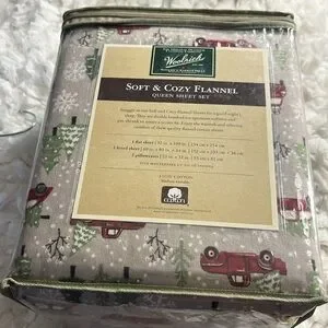 Woolrich Cotton Flannel Winter Christmas Trucks Queen Sheet Set