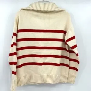 Worshop Half Zip Knit Sweater In Red Stripped-Size Large