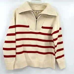 Worshop Half Zip Knit Sweater in Red Stripped-Size Large