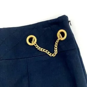 Worth Women's Navy Blue Gold Chain Cotton Pencil Skirt Size 4