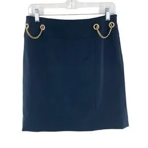 Worth Women's Navy Blue Gold Chain Cotton Pencil Skirt Size 4