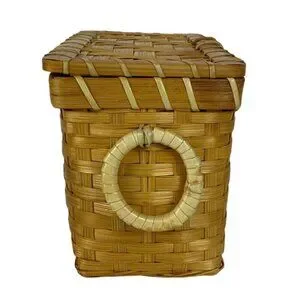 Woven Wicker Lidded Box For Index Cards Recipes Clippings Boho Farmhouse Storage
