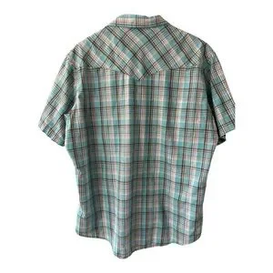 Wrangler Short Sleeve Aqua Blue Plaid Shirt Size XL Men
