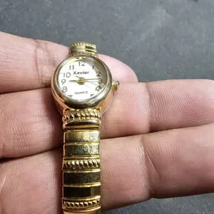 Xavier Ladies Quartz Fashion Watch Gold Tone Working Stretch Band Black Dial