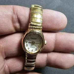 Xavier Ladies Quartz Fashion Watch Gold Tone Working Stretch Band Black Dial