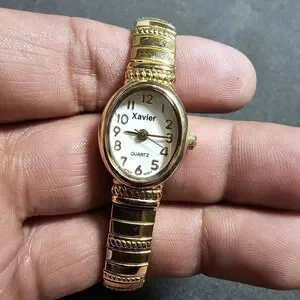 Xavier Ladies Quartz Fashion Watch Gold Tone Working Stretch Band Black Dial