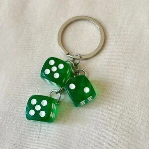 Y2k 2000s Green Dice Keyring For Keychain