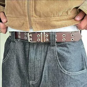 Y2k 2000s Vintage Brown Silver Star Studded Goth Emo Belt