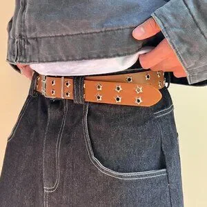Y2k 2000s Vintage Camel Silver Star Studded Goth Emo Belt
