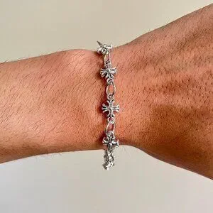 Y2k Grunge Silver Cross Pendant Bracelet