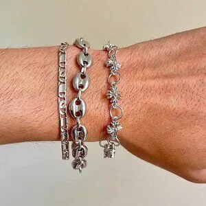 Y2k Grunge Silver Cross Pendant Bracelet