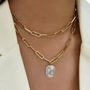 Yellow Gold Women's & Metal Punk Chain Necklace With Round Pendant