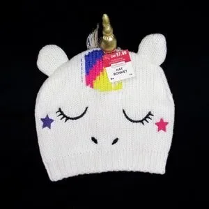 Youth Girls Cream Knit Unicorn Hat Bonnet Beanie