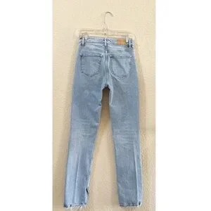 Zara Jeans Straight Leg Split Hem High Rise Casual Denim Blue 2