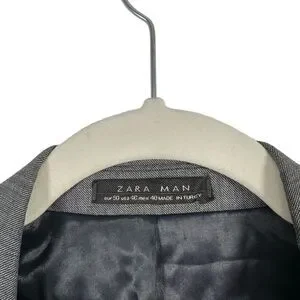 Zara Man Grey 100% Wool Blazer Sport Coat Two Button Career Work Mens 40