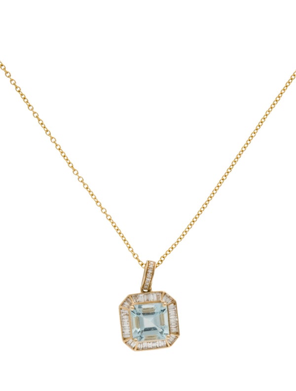 Effy Jewelry 14K 2.34ct Aquamarine & Diamond Pendant Necklace