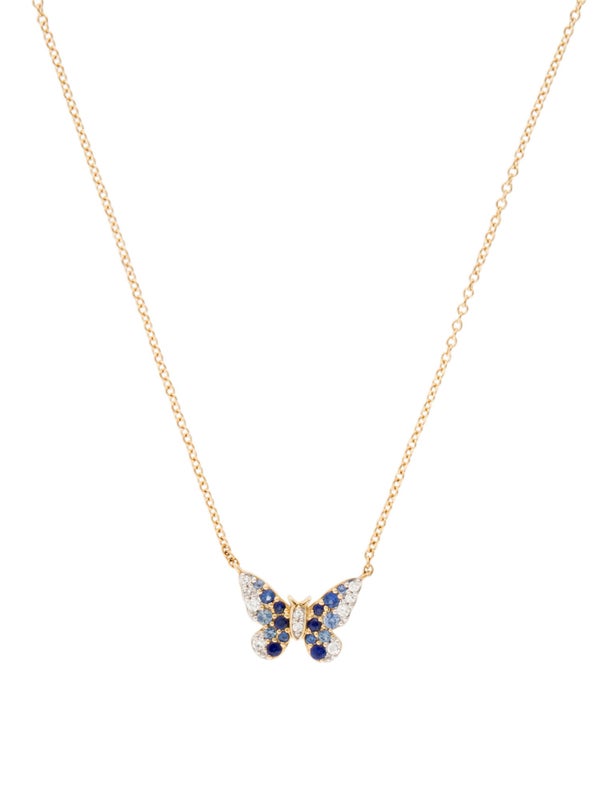 Eriness 14K Sapphire & Diamond Butterfly Pendant Necklace