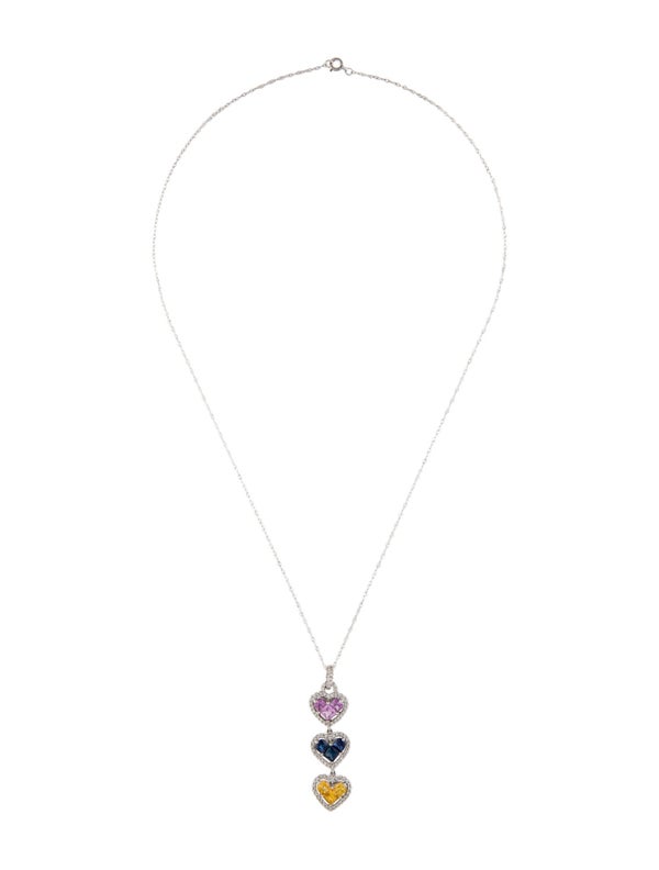 Necklace 14K Sapphire & Diamond Heart Drop Pendant Necklace