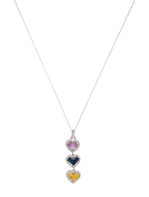 Necklace 14K Sapphire & Diamond Heart Drop Pendant Necklace