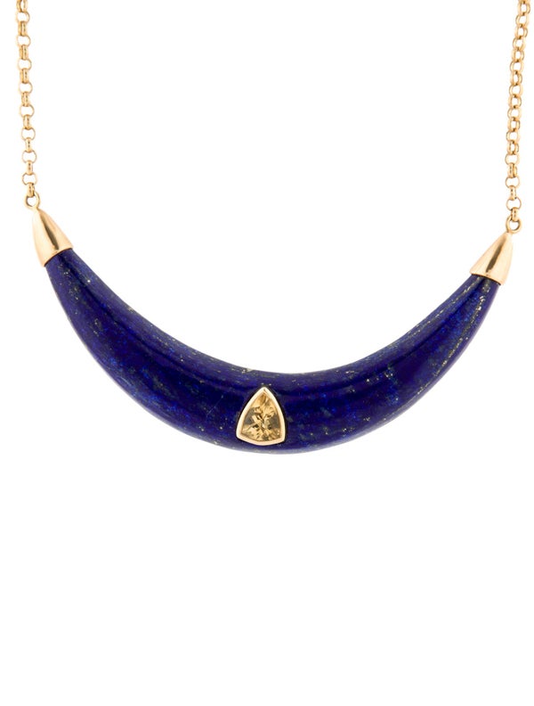 Haute Victoire 18K Citrine & Lapis Lazuli Crescent Moon Necklace