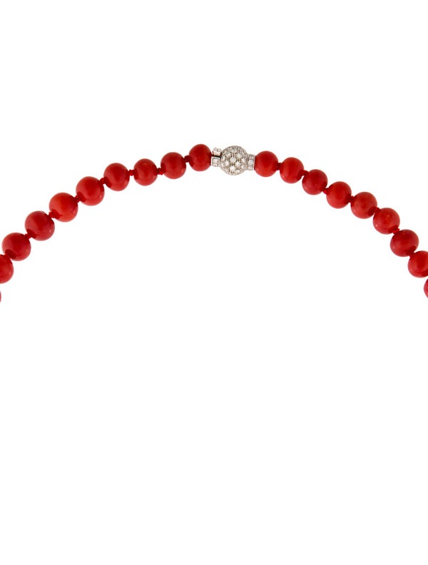 Necklace 18K Coral & Diamond Graduated Beaded Necklace