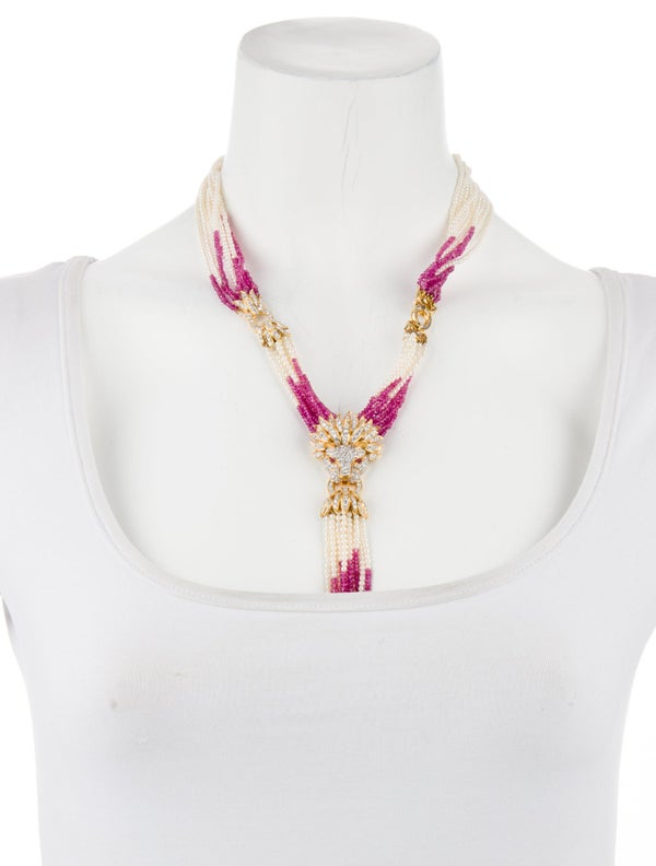 Necklace 18K Pearl Sapphire & Diamond Multistrand Lavalier Necklace