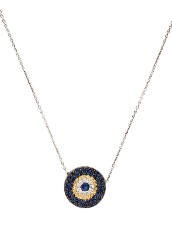 Necklace 18K Sapphire & Diamond Evil Eye Pendant Necklace
